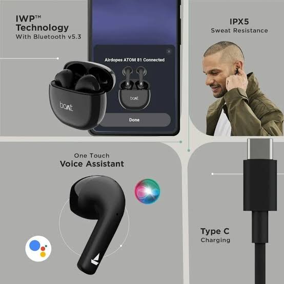 Boat Airdopes Atom 81 Truly Wireless in Ear True Wireless Earbuds W/Upto 50H Playtime, Quad Mics Enx Tech, 13MM Drivers, Super Low Latency(50Ms), ASAP Charge, BT V5.3 (Opal Black)